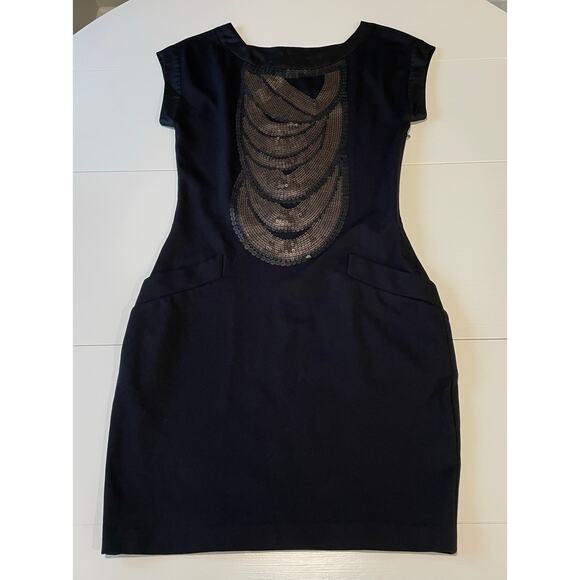 Ted Baker London Sequin Embellished Black Dress Sz 2 (US 6) Cap Sleeves Sheath - Picture 7 of 11